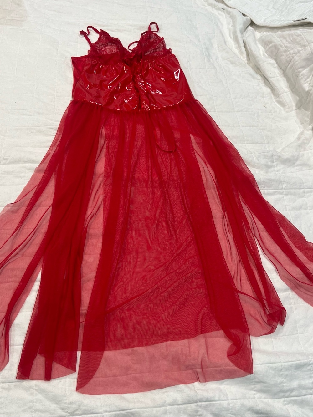 Lingerie Diva maxi gown sheer lace corset red size 3X